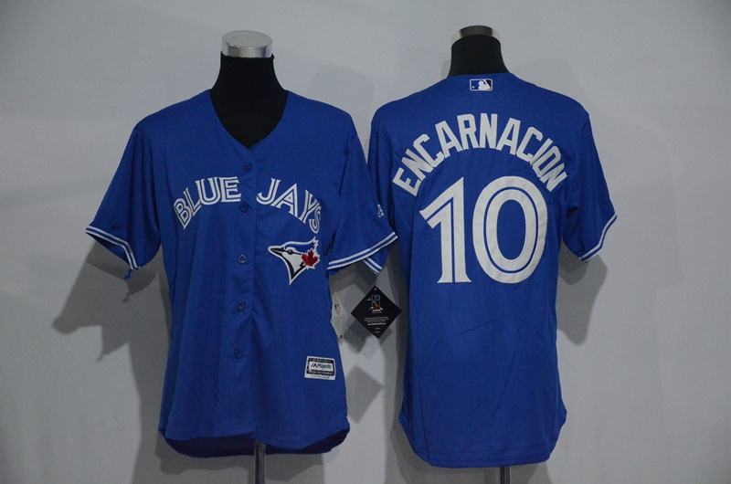 Womens 2017 MLB Toronto Blue Jays #10 Encarnacion Blue Jerseys->women mlb jersey->Women Jersey